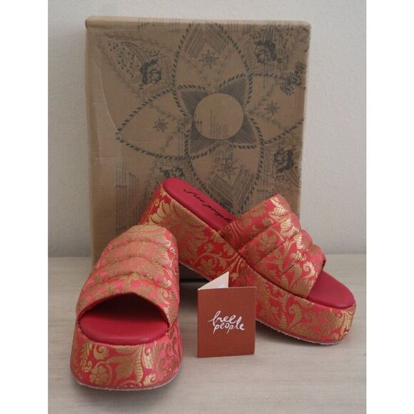 Free People Women's Sz 38.5 US 8.5 Coral Almost Paradise Platform Sandals - Picture 1 of 12